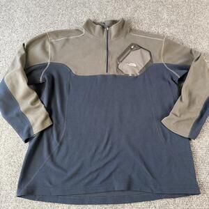 The North Face Fleece Sweater Mens 2XL Gray Blue Quarter Zip Pullover Pocket
